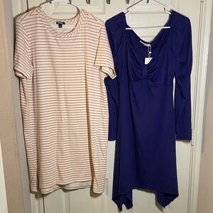 Buffalo David Bitton Cream Striped Tee Dress and Indigo Blue Dress Set